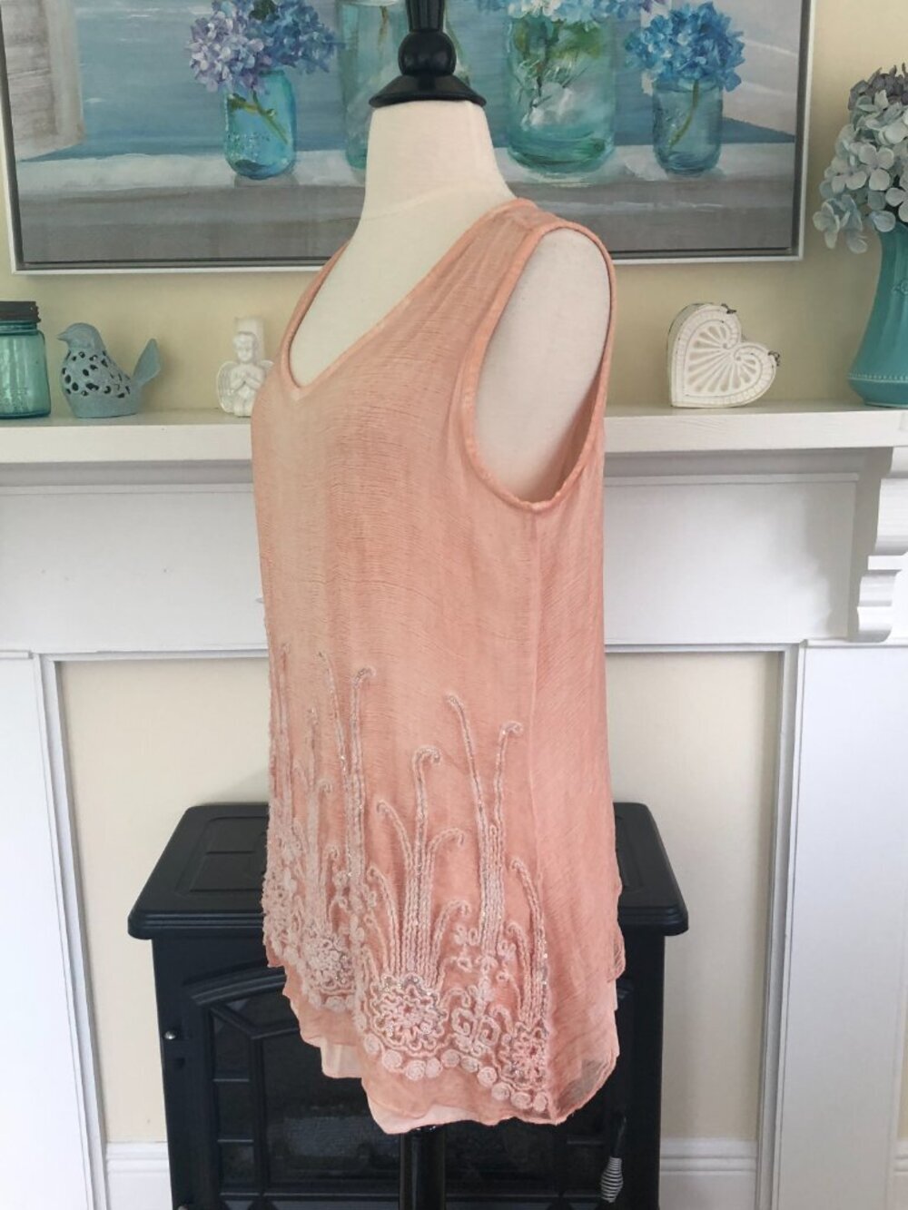 Soft Surroundings 100% Silk Peach Tunic Tank Large Fairycore Ethereal Gauzy - Picture 3 of 9